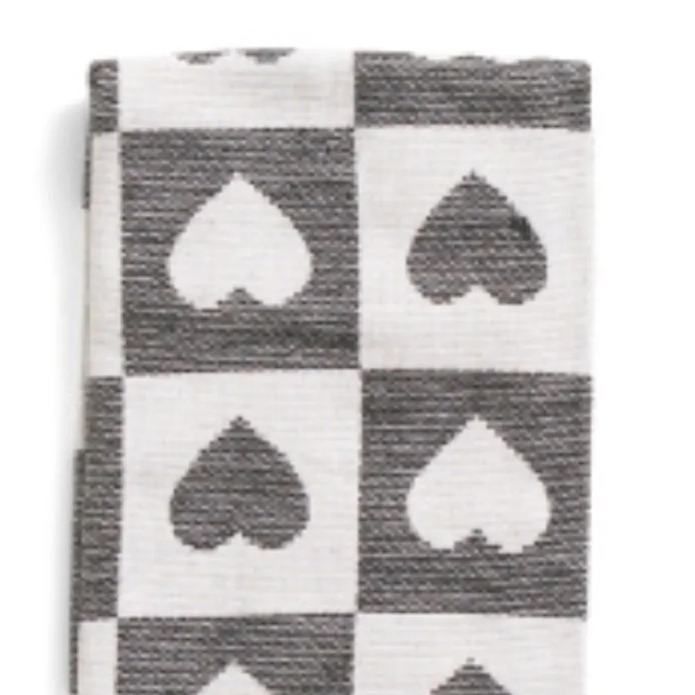 cupcakes and cashmere White Black Checkered Heart Grid Cotton Blend Tea Towels